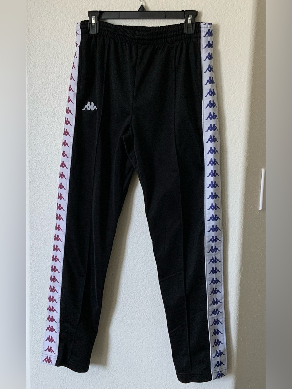 Kappa Black Track Joggers with Red & Blue Side Logo Tape